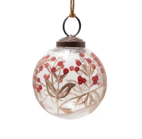 Ornament - Hand-Painted Etched Glass Ball w/Berry Design