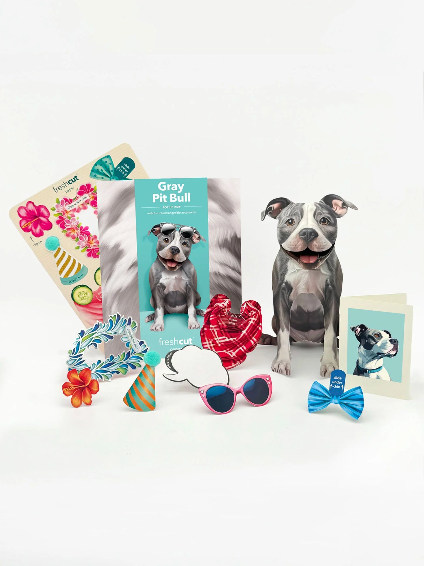 Freshcut Paper. Gray Pitbull - Pop Up Greeting Card