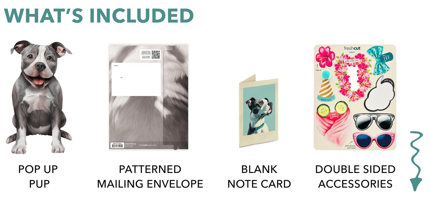 Freshcut Paper. Gray Pitbull - Pop Up Greeting Card