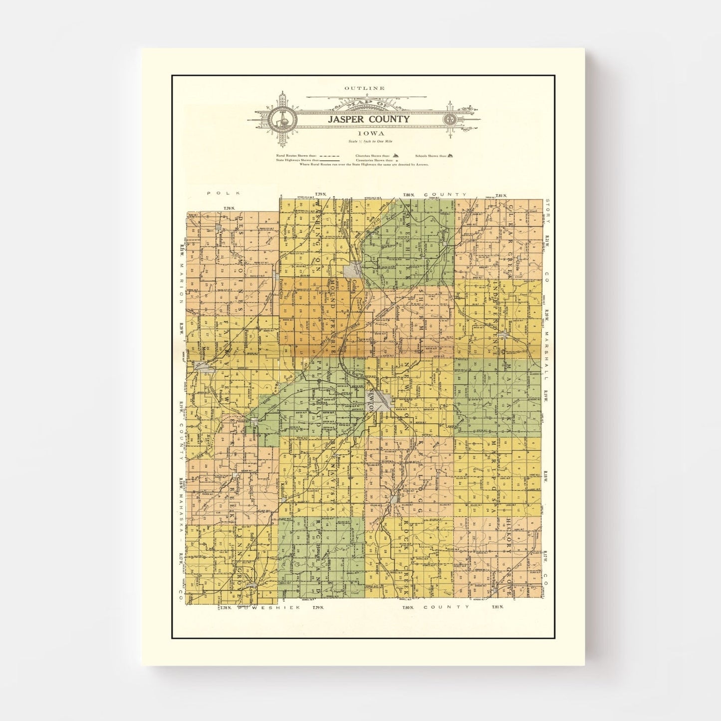 Ted's Vintage Art - Vintage Map of Jasper County, Iowa 1914