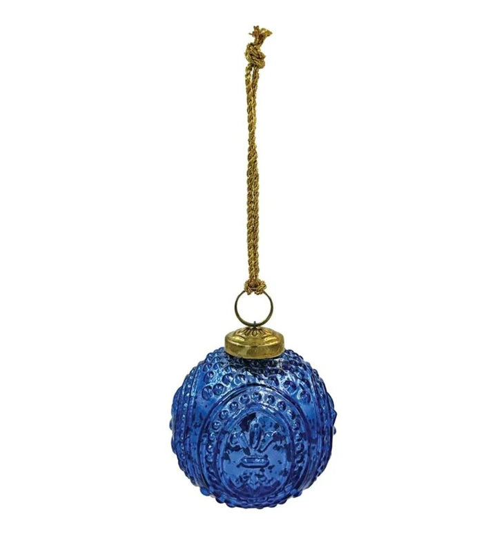Ornament - Blue Embossed Mercury Glass Ball