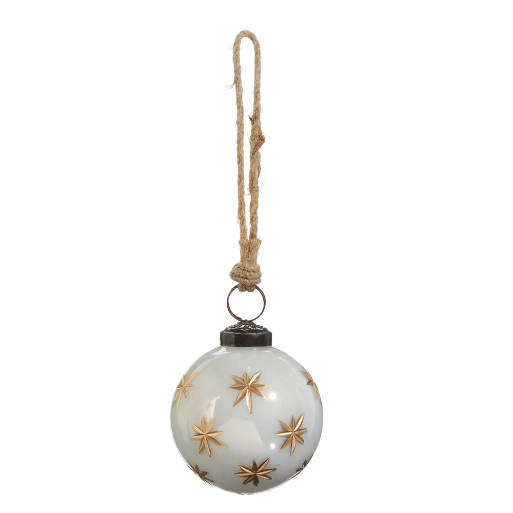 Ornament - 3" Ivory w/Gold Star Etched Ball
