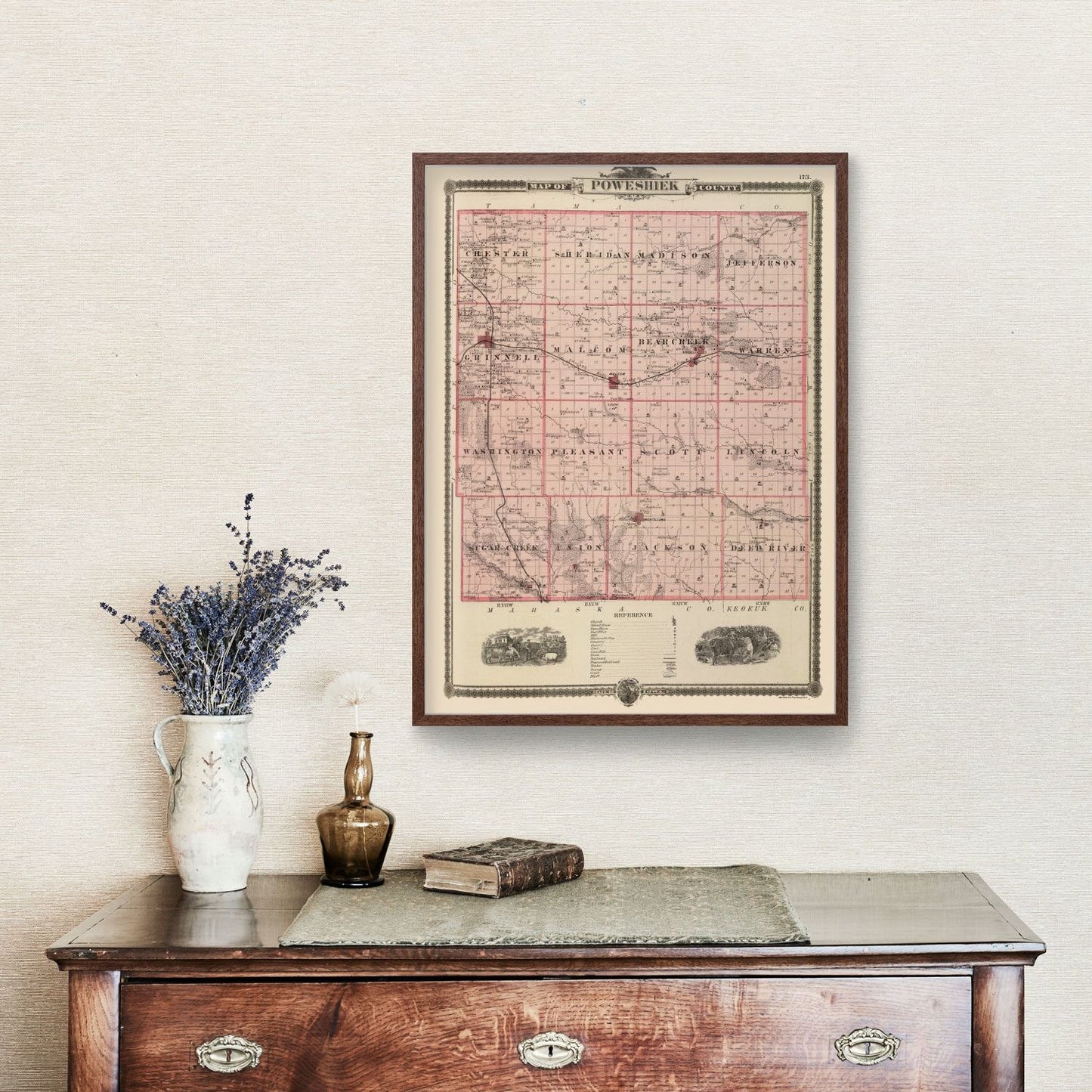 Ted's Vintage Art - Vintage Map of Poweshiek County, Iowa 1875
