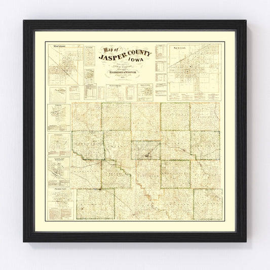 Ted's Vintage Art - Vintage Map of Jasper County, Iowa 1871