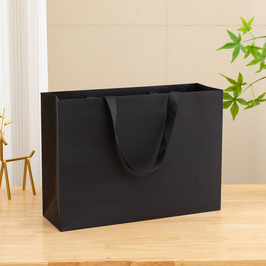 Premium Threaded Rope All Black Paper Gift Bag