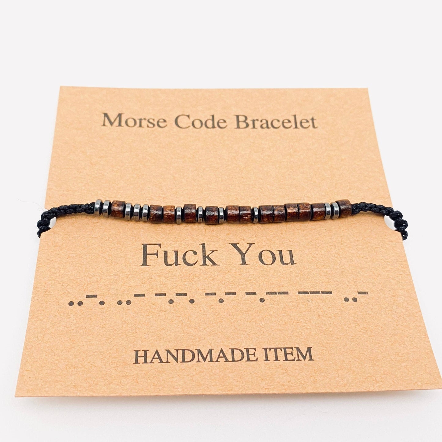 Multi-style Hand-woven Wood Bead Morse Code Bracelet