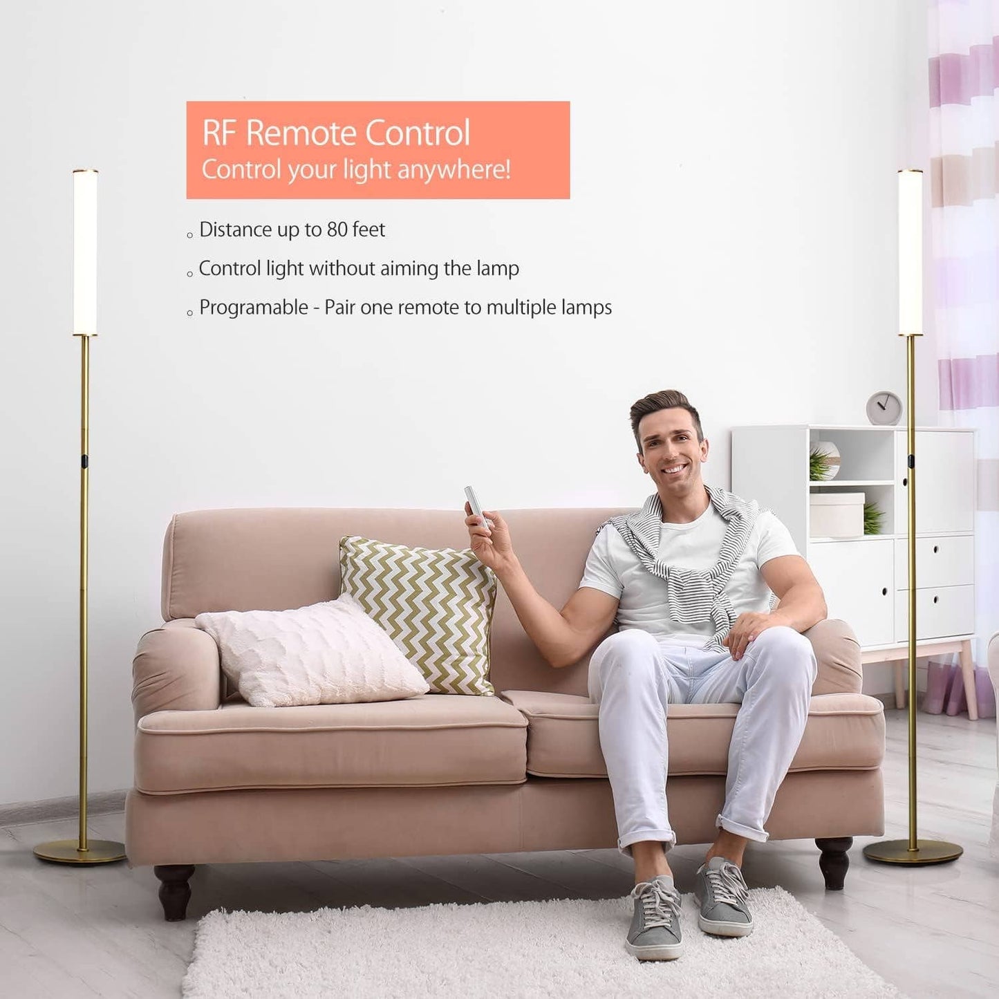 LED Cylinder Floor Lamp with Remote Control - Antique Brass