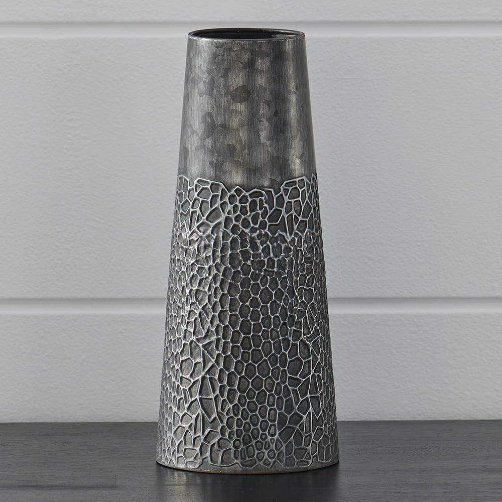 Charcoal Hammered Metal Vase