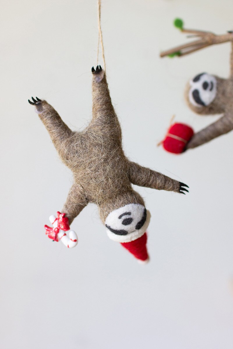 Felt Sloth Christmas Ornaments (3 Styles)