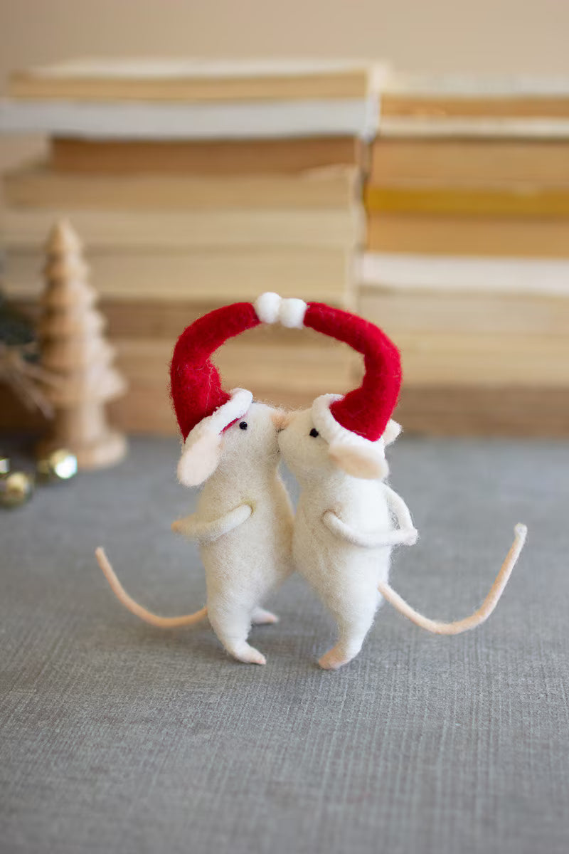 Kissing Felt Christmas Mice Ornaments