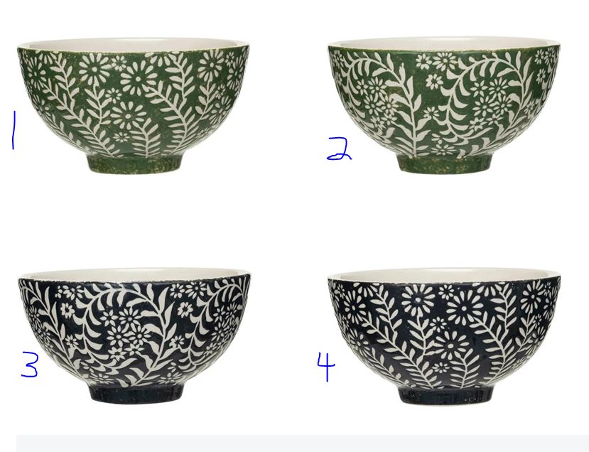 Creative Co-Op - Round Stoneware Bowl w/ Wax Relief Botanicals