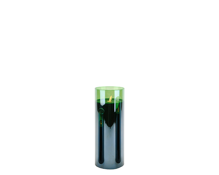 Green LED Candle in Clear Glass Cylinder 6" x 2"