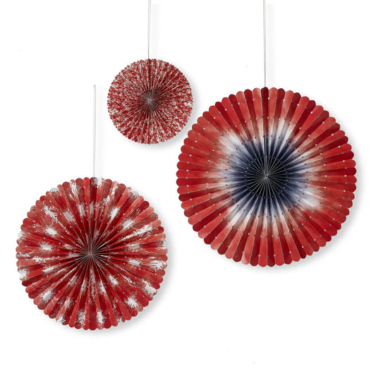 Red, White, and Blue Tag Decor Paper Fan Set of Three
