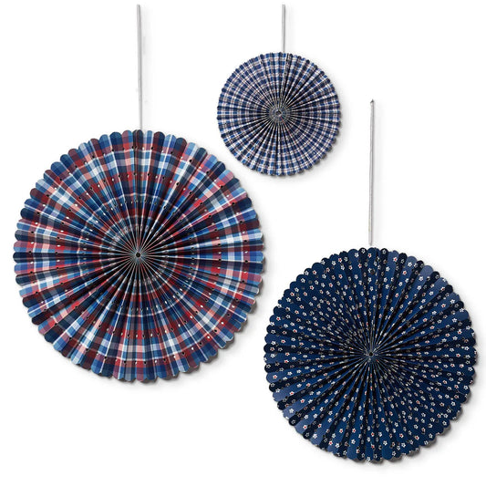 Blue Tag Decor Paper Fan Set of Three