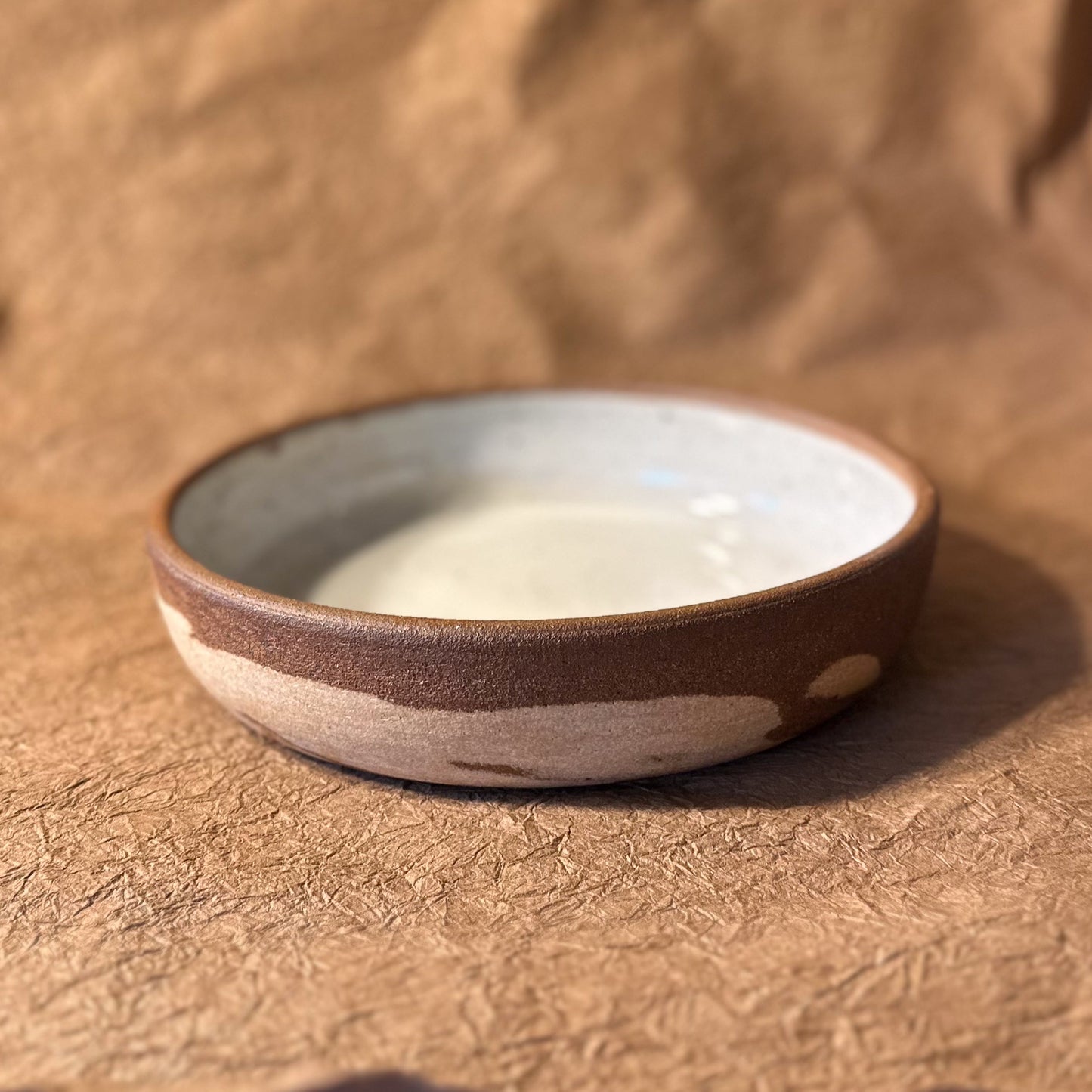 Olivia Snow Ceramics - 9.5" Brown and White Marbled Ceramic Coupe Bowl