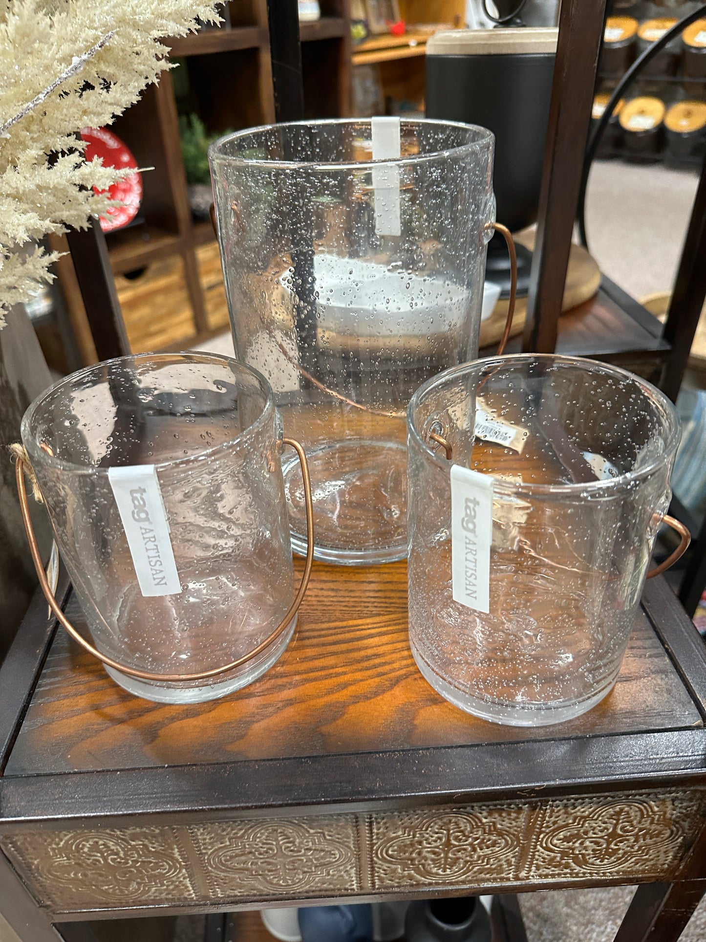 Bubble Glass Copper Handle Candle Holders (2 Sizes)