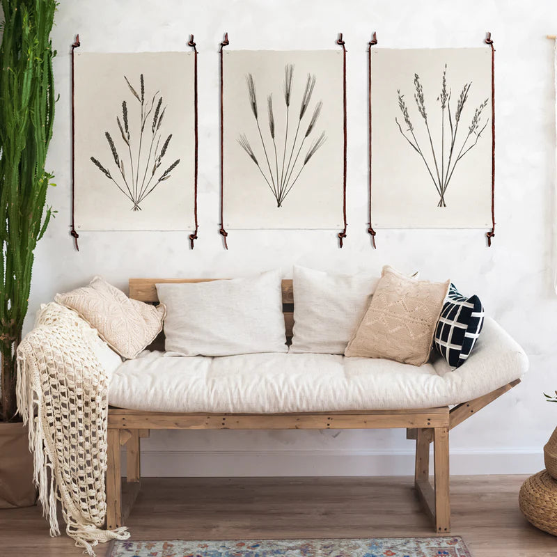 Frameless leather and steel hangers.