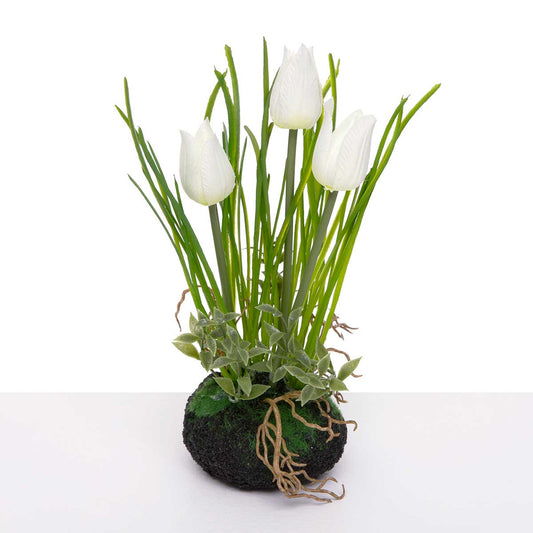 White Tulip w/Grass & Faux Dirt