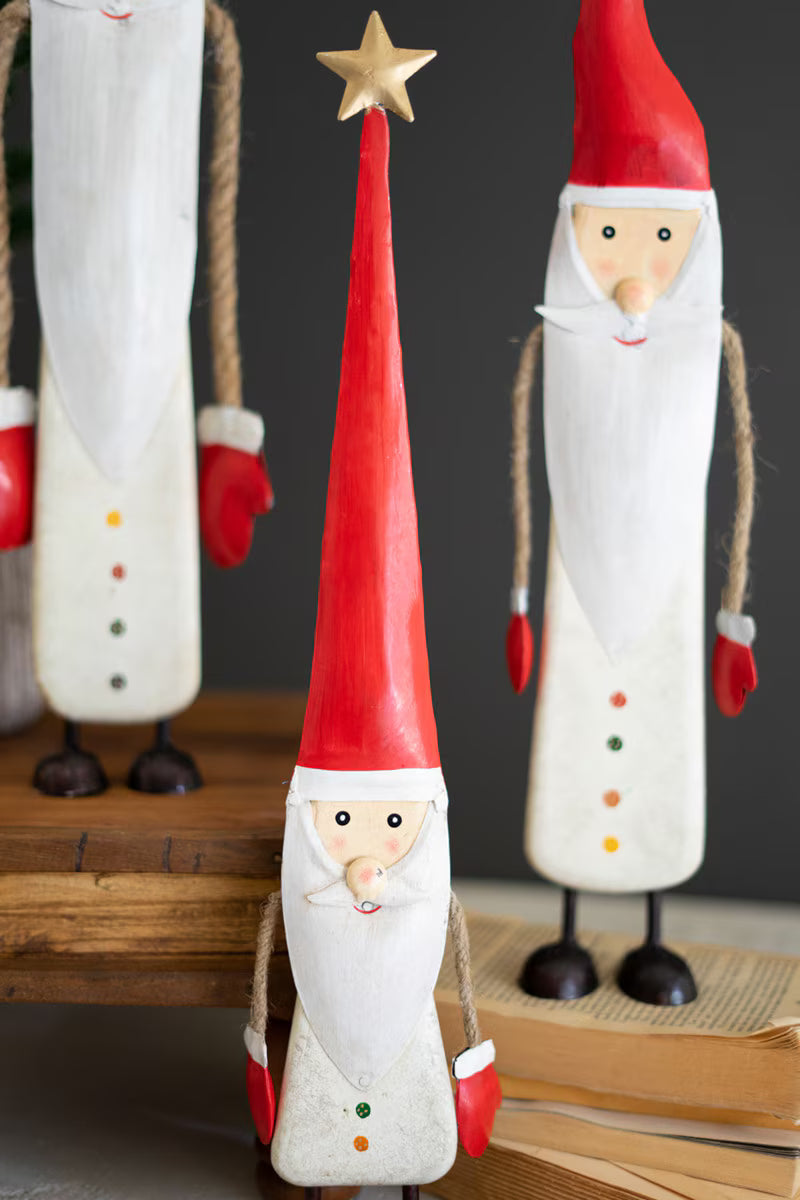 Painted Metal & Wood Santas w/Rope Arms