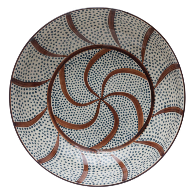 Hand-Painted Stoneware Serving Bowl w/Pattern