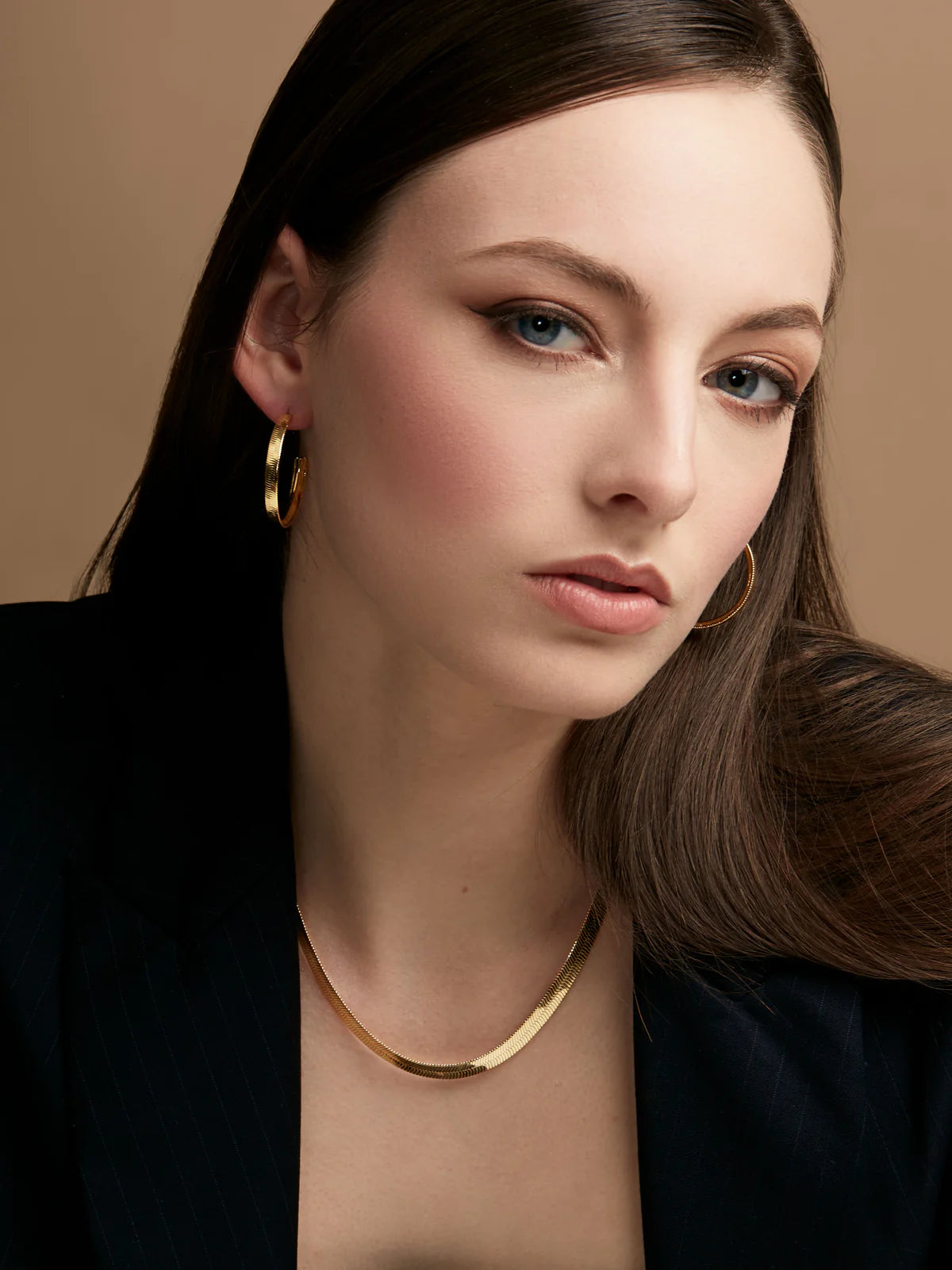 Rho Jewelry Herringbone Chain Collar Necklace - Gold or Silver Color
