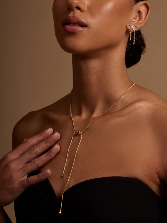 Rho Jewelry Beaded Lariat Necklace - Gold or Silver Color