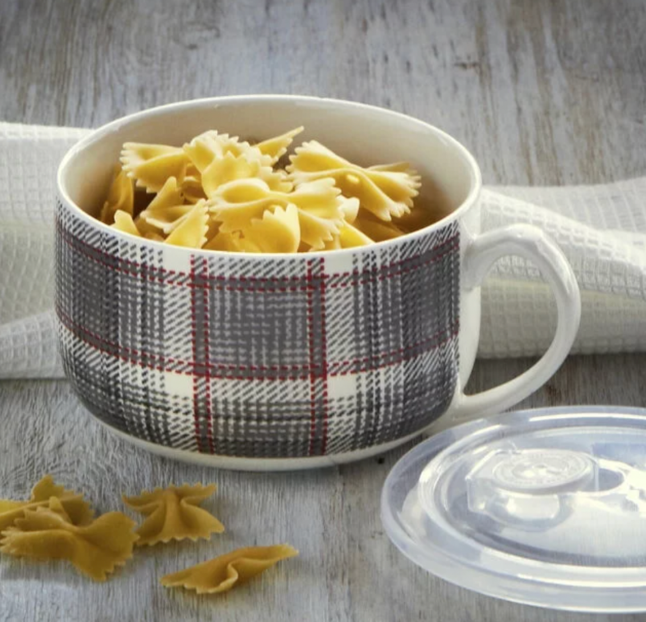 Winter Plaid Soup Mug W/Lid