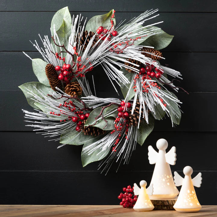 Snowy Long Pine and Berry Wreath
