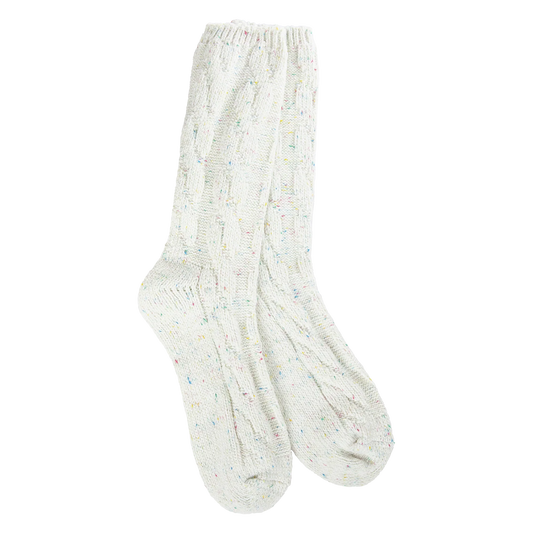 World's Softest Socks - Women's Weekend Ragg Cable Crew. Vanilla Confetti
