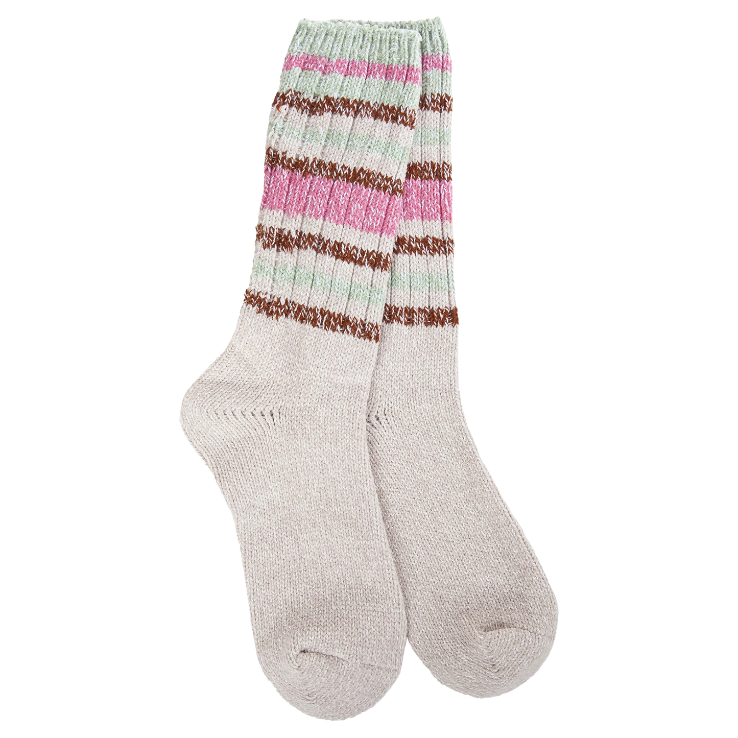 World's Softest Socks - Women's Weekend Ragg Crew Stripe. Mushroom Stripe