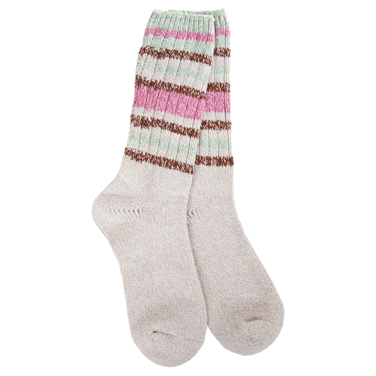 World's Softest Socks - Women's Weekend Ragg Crew Stripe. Mushroom Stripe