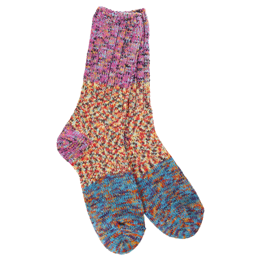 World's Softest Socks - Women's Weekend Ragg Crew Colorblock. Fiesta Multi