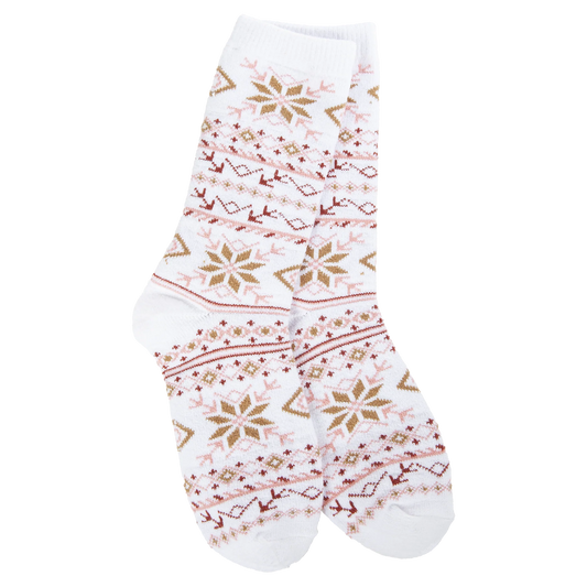 World's Softest Socks - Women's Holiday Mini Crew. Fair Isle White