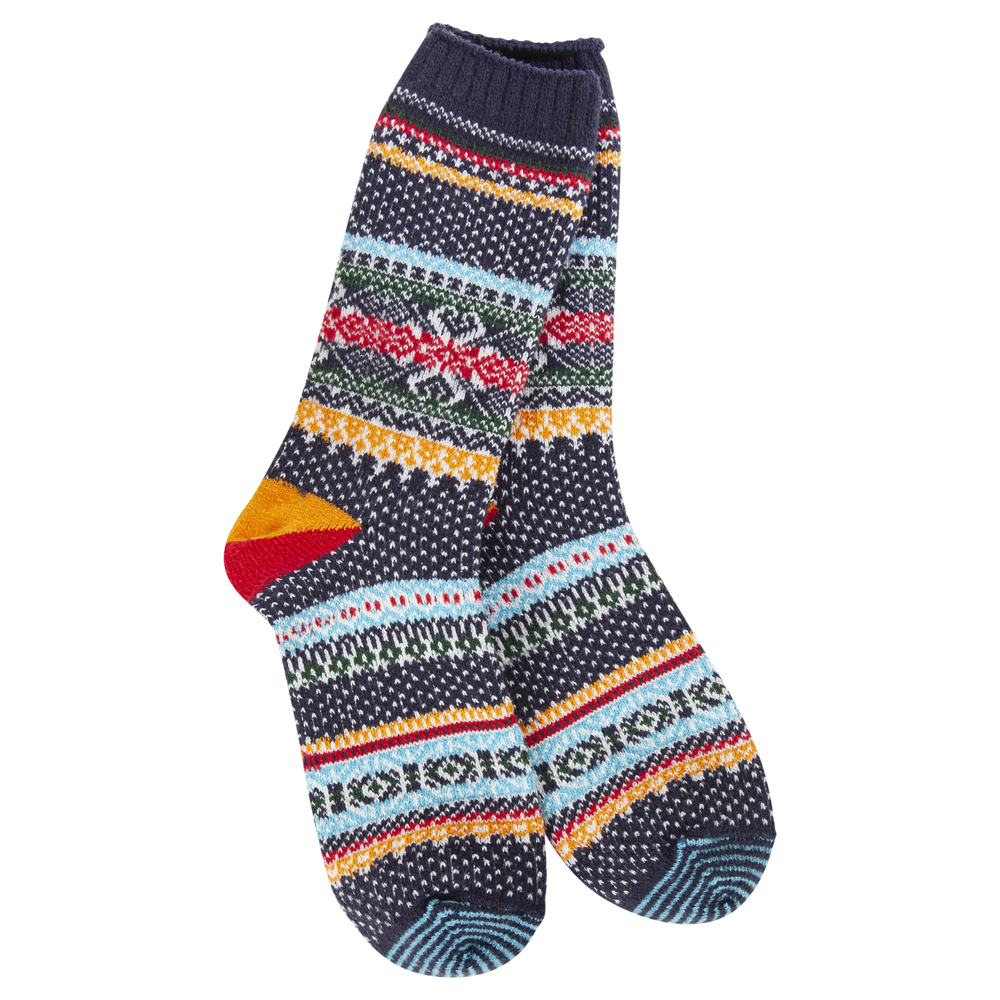 World's Softest Socks - Women's Holiday Seasonal Crew. Navy Multi Stripe