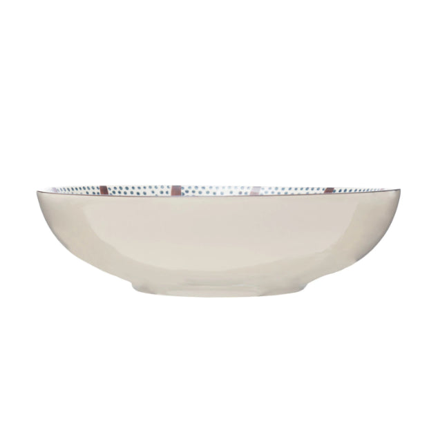 Hand-Painted Stoneware Serving Bowl w/Pattern