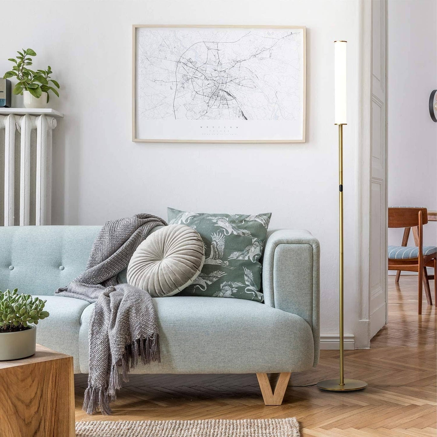 LED Cylinder Floor Lamp with Remote Control - Antique Brass