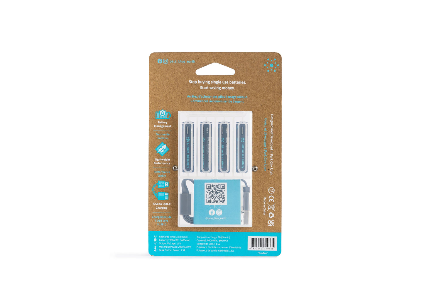 Pale Blue. AAA Rechargeable Batteries