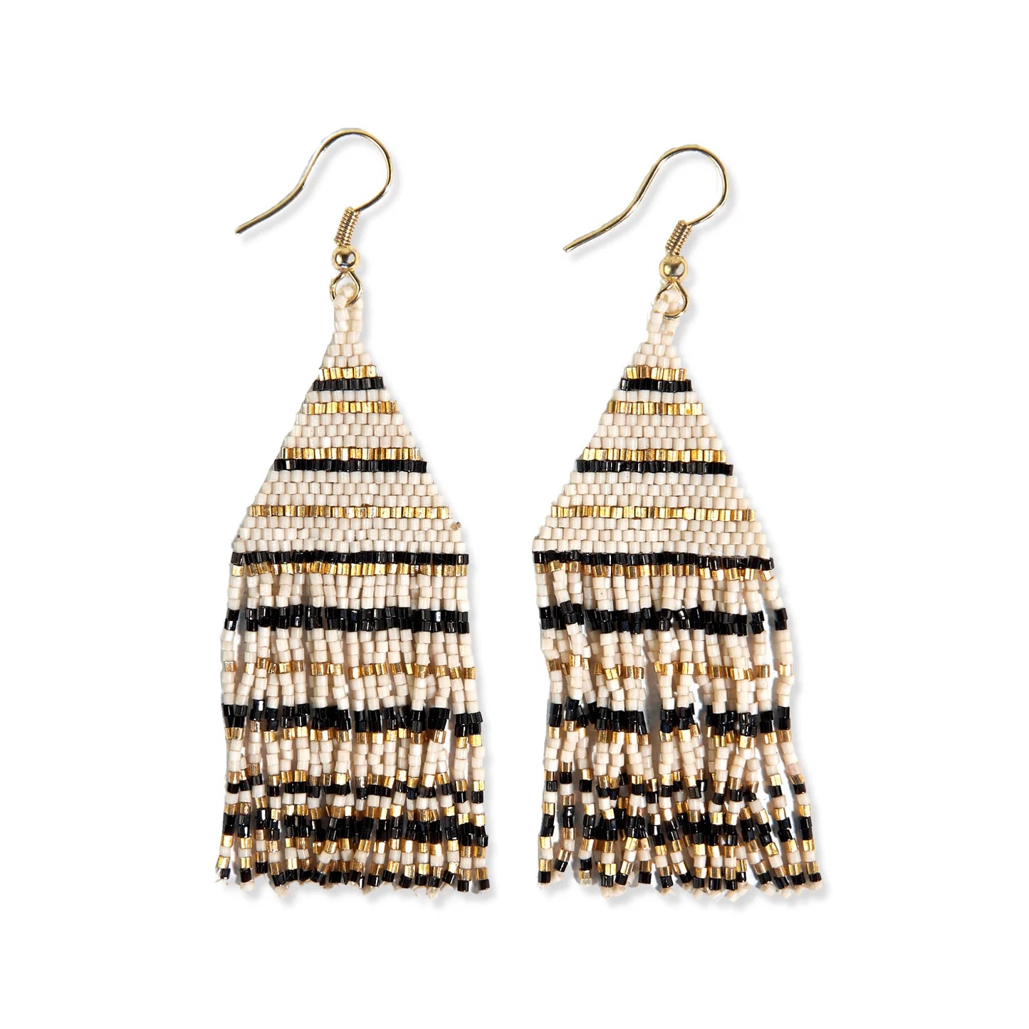 Lexie Horizontal Stripe Beaded Fringe Earrings Black