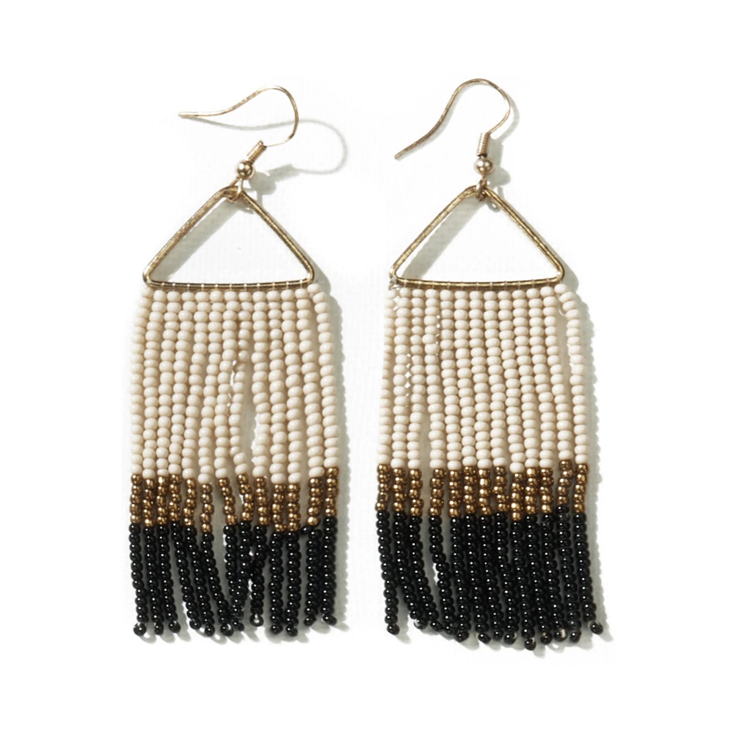 Whitney Color Block Stripe Beaded Fringe Earrings Black