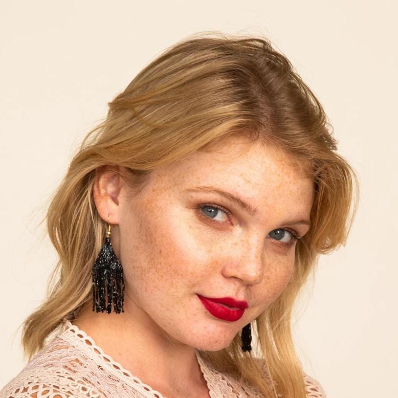 Lexie Solid Beaded Fringe Earrings Black