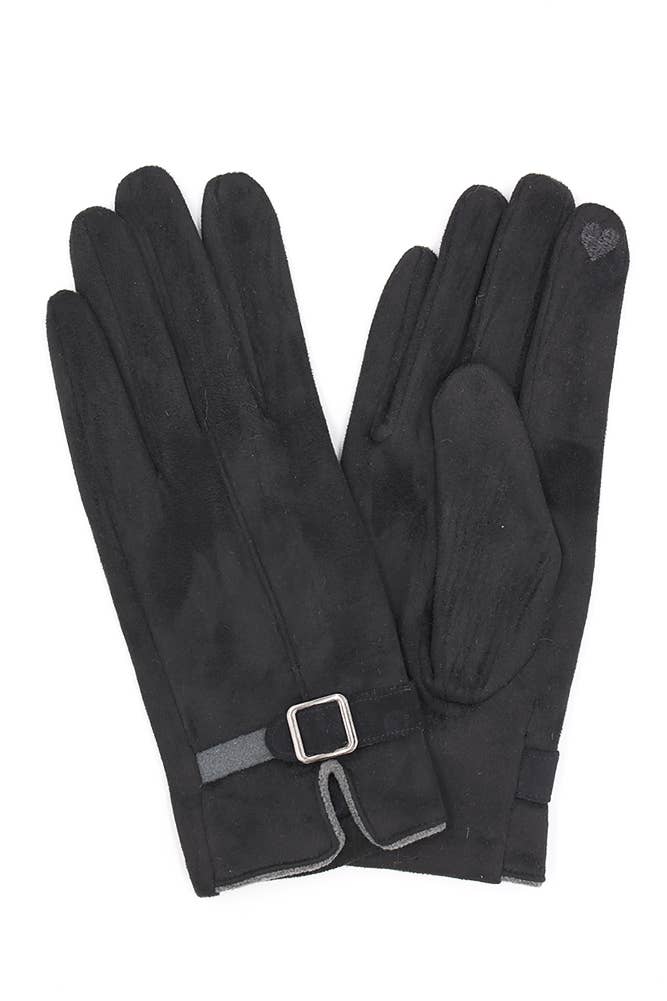Faux Suede Band Smart Touch Winter Gloves
