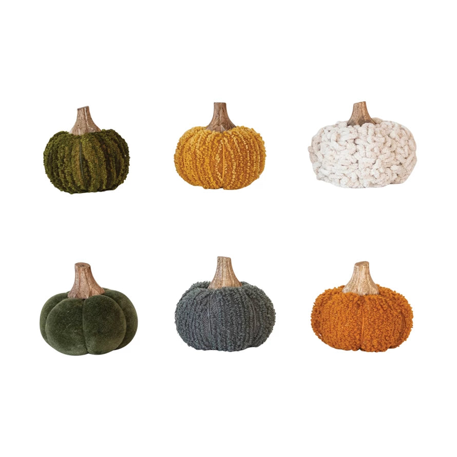 Cotton blend Pumpkin w/Wood Stem, 6 Styles