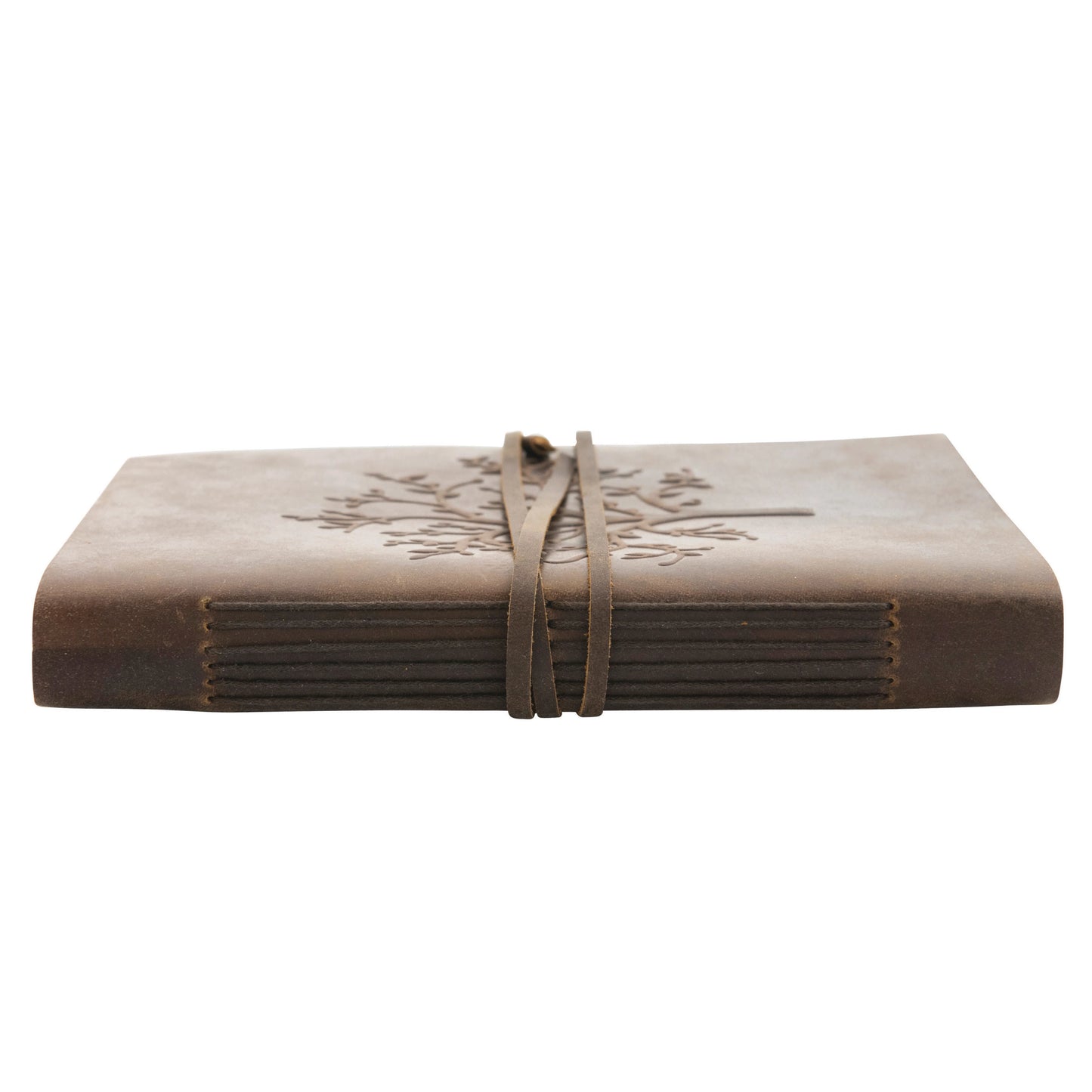 Creative Co-op - Leather Bound Journal w/ Handmade Paper, Embossed Tree & Tie