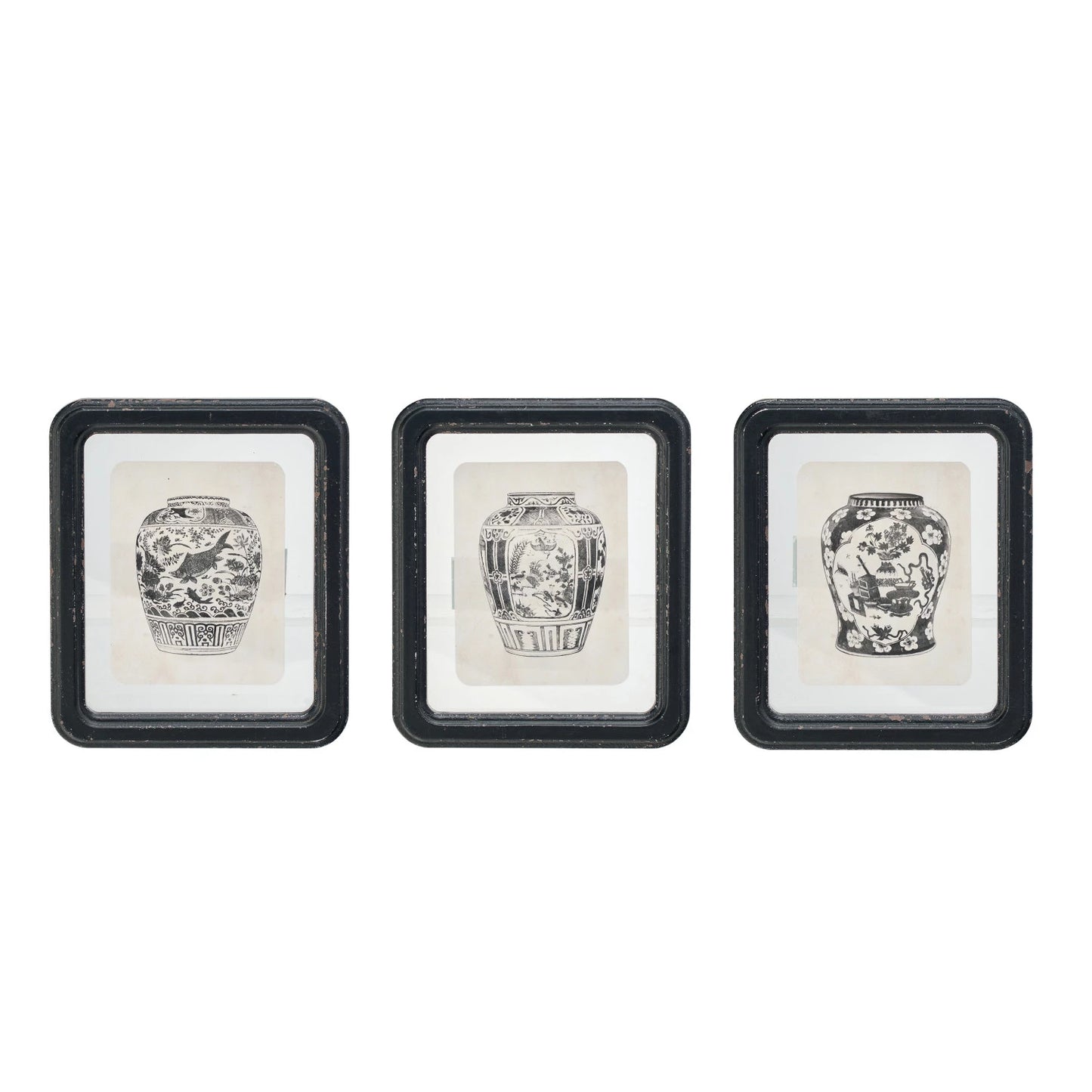 Wood Framed Glass Wall Decor w/Floating Vase Print (3 styles)