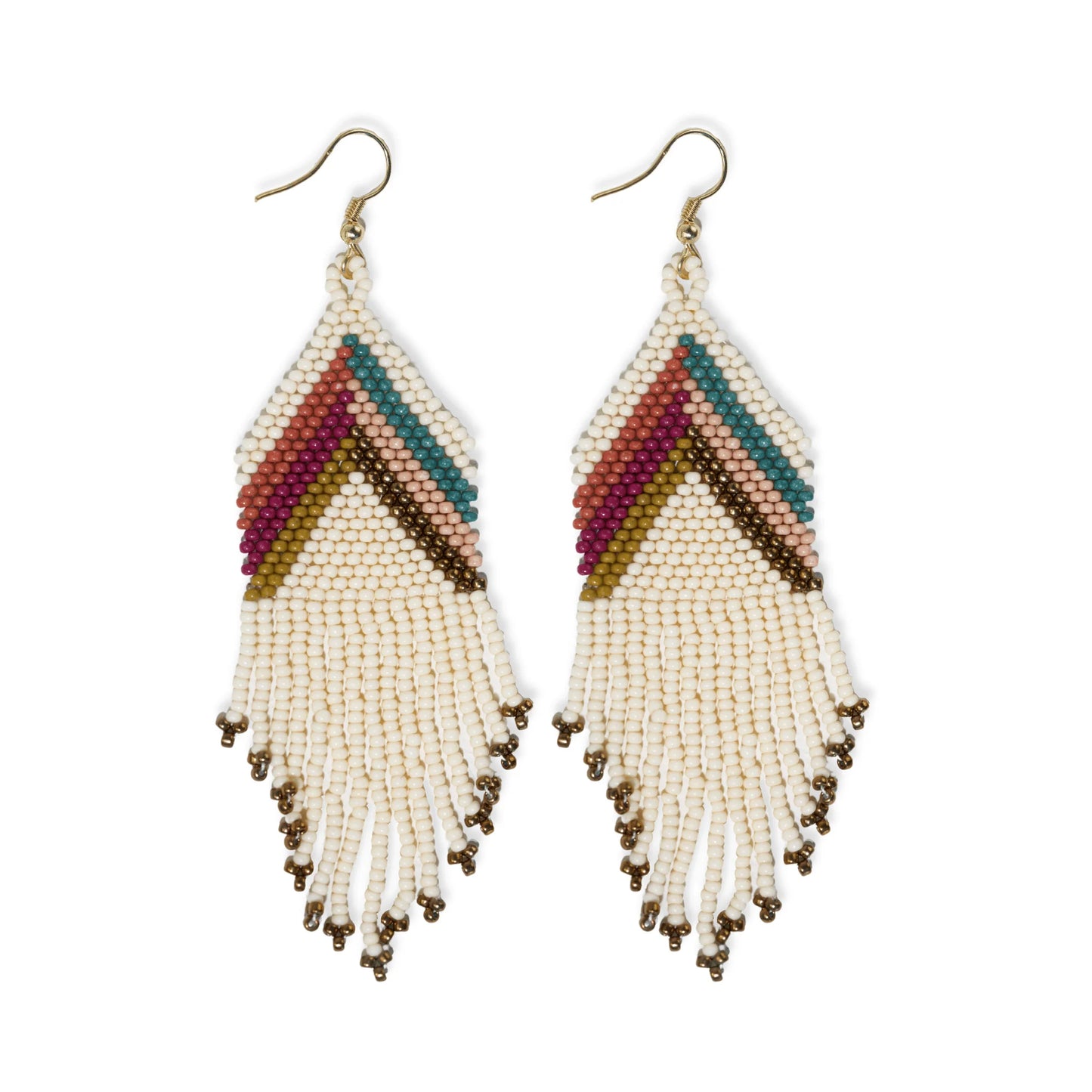 Elise Chevron Beaded Fringe Earrings Muted Rainbow