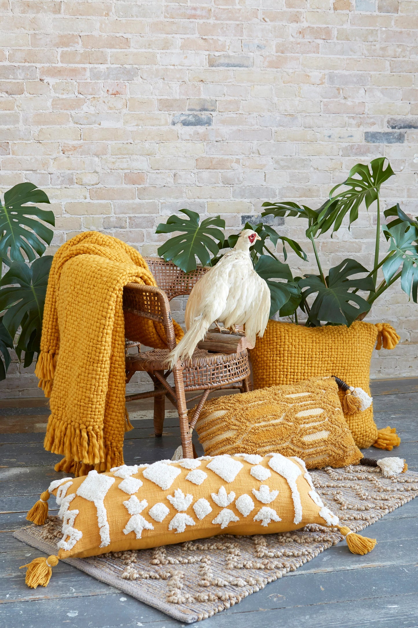 Patina Vie - French Marigold - Tufted Cotton Long Diamond Rectangle Pillow