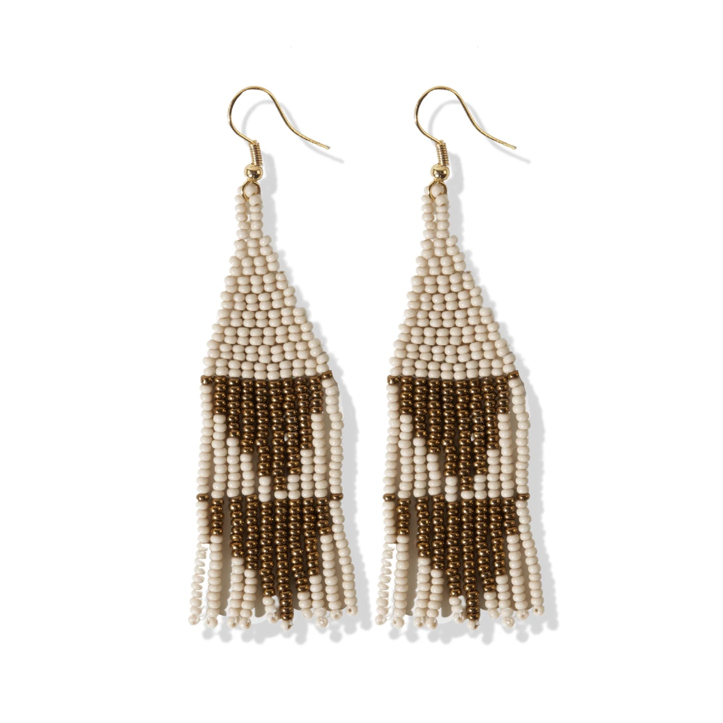 Lennon Two Color Triangles Beaded Fringe Earrings Cream