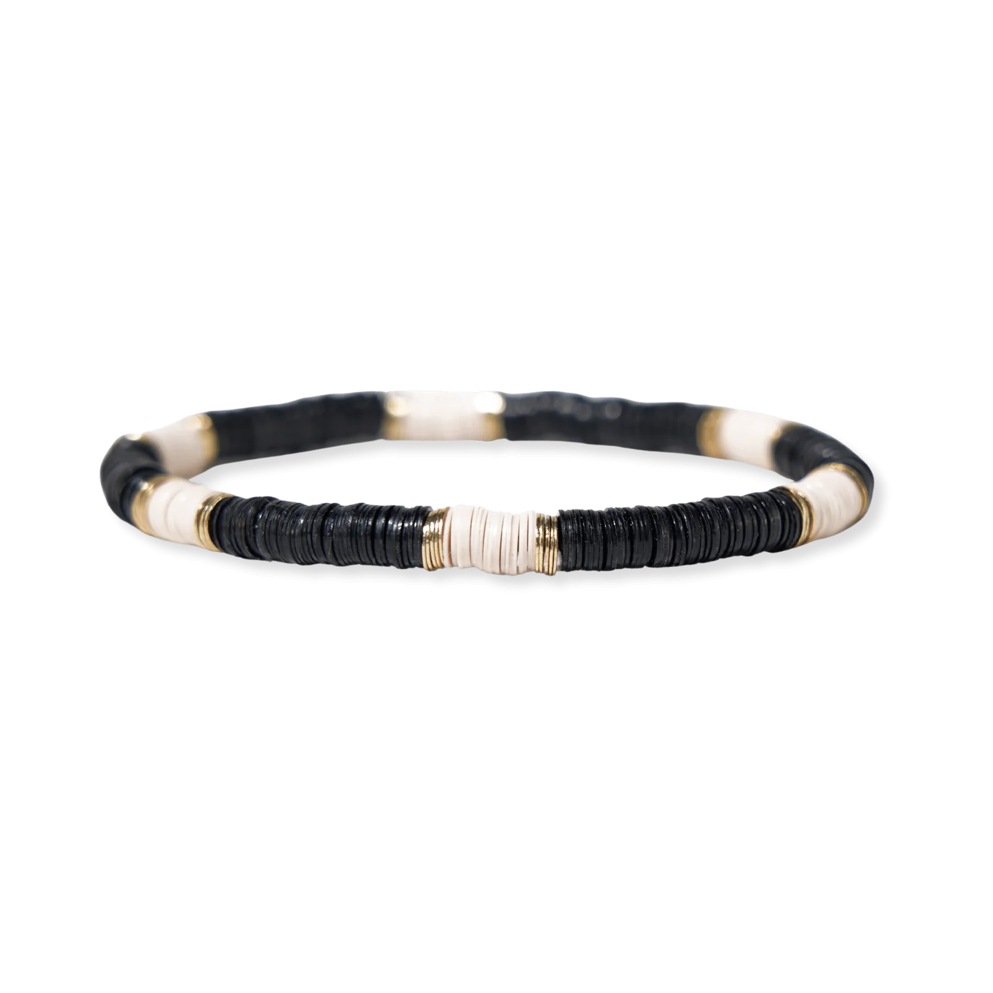 Grace Cream Stripes On Black Sequin Stretch Bracelet Cream