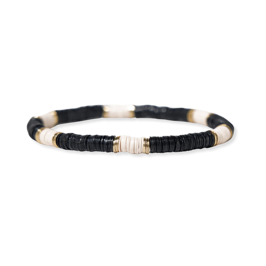Grace Cream Stripes On Black Sequin Stretch Bracelet Cream