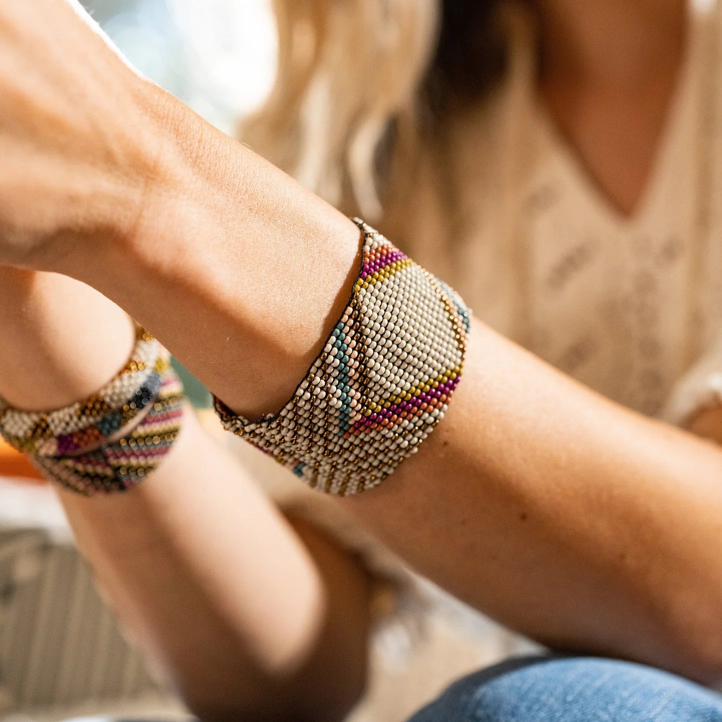 Penelope Diamonds Beaded Stretch Bracelet Muted Rainbow